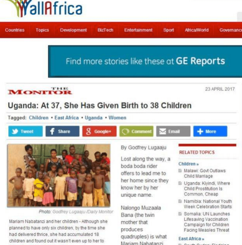 非洲女子37岁已生38娃  怀孕真的这么容易？